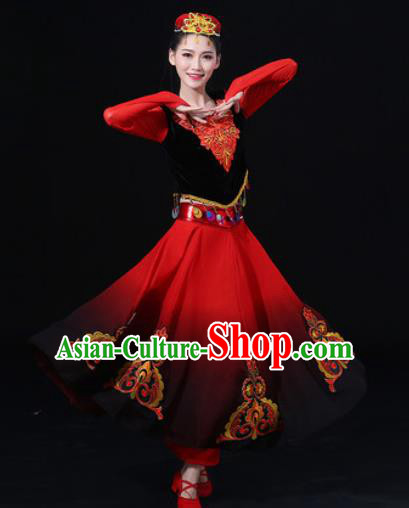 Traditional Chinese Uyghur Nationality Folk Dance Dress Uigurian National Ethnic Costume for Women