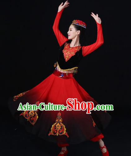 Traditional Chinese Uyghur Nationality Folk Dance Dress Uigurian National Ethnic Costume for Women