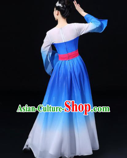 Chinese Traditional Classical Dance Blue Dress Umbrella Dance Stage Performance Costume for Women