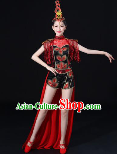 Chinese Traditional Drum Dance Red Clothing Group Yangko Dance Folk Dance Stage Performance Costume for Women