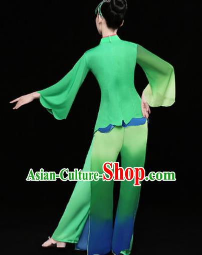 Chinese Traditional Folk Dance Fan Dance Green Clothing Group Yangko Dance Stage Performance Costume for Women