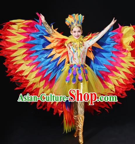 Chinese Traditional Modern Dance Feather Dress Spring Festival Gala Dance Stage Performance Costume for Women