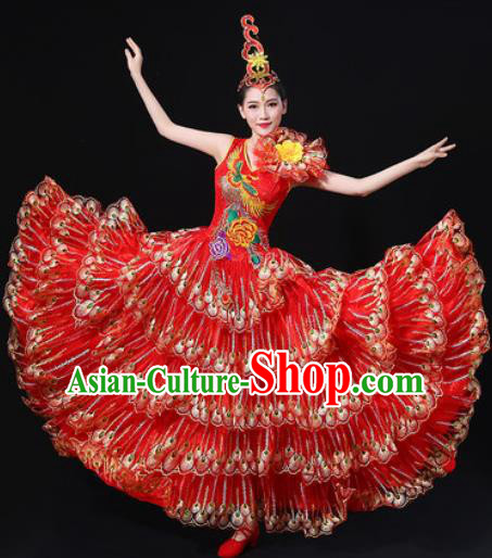 Chinese Traditional Modern Dance Red Dress Spring Festival Gala Opening Dance Stage Performance Costume for Women