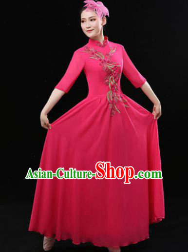 Chinese Traditional Chorus Rosy Dress Opening Dance Modern Dance Stage Performance Costume for Women