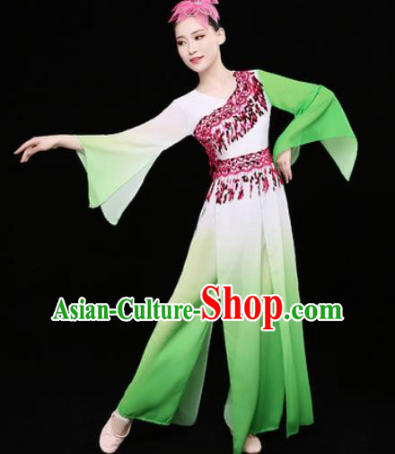 Chinese Traditional Classical Dance Fan Dance Green Dress Umbrella Dance Stage Performance Costume for Women