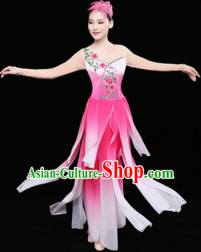 Chinese Traditional Classical Dance Lotus Dance Pink Dress Umbrella Dance Stage Performance Costume for Women