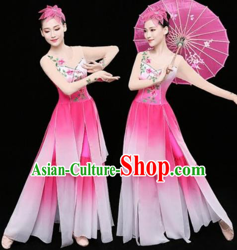 Chinese Traditional Classical Dance Lotus Dance Pink Dress Umbrella Dance Stage Performance Costume for Women