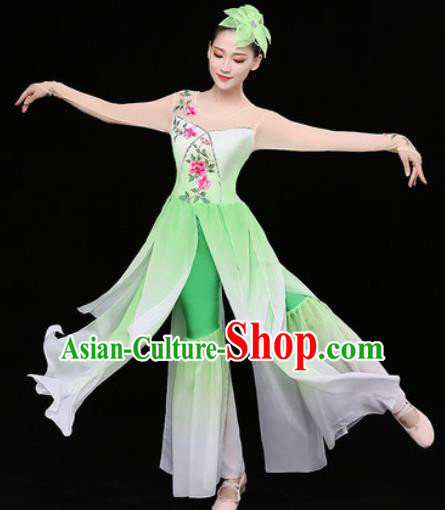 Chinese Traditional Classical Dance Lotus Dance Green Dress Umbrella Dance Stage Performance Costume for Women