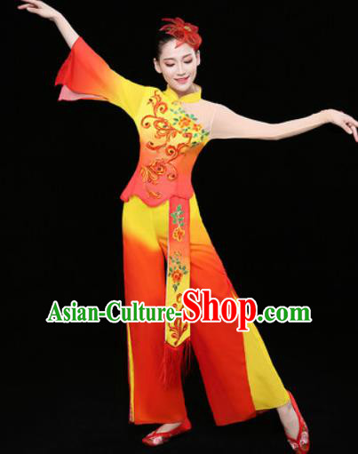 Chinese Traditional Stage Performance Fan Dance Red Clothing Folk Dance Group Yangko Dance Costume for Women