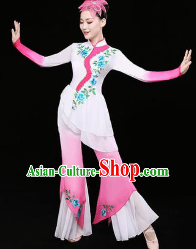 Chinese Traditional Stage Performance Fan Dance Pink Clothing Folk Dance Group Yangko Dance Costume for Women