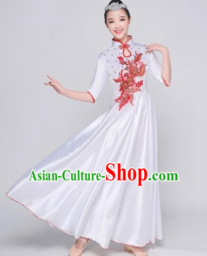 Chinese Traditional Chorus White Dress Opening Dance Modern Dance Stage Performance Costume for Women