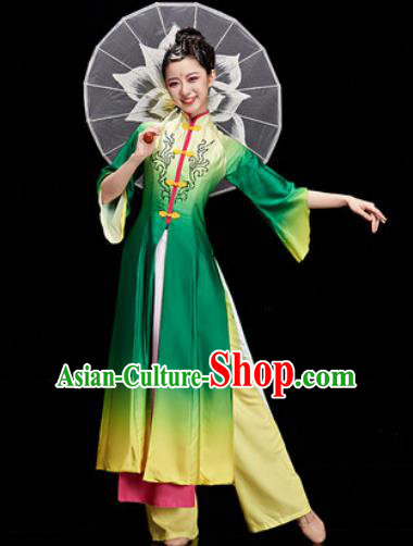 Chinese Traditional Classical Dance Umbrella Dance Green Dress Stage Performance Costume for Women