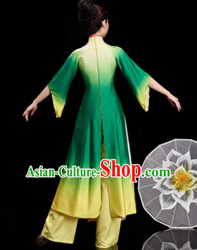 Chinese Traditional Classical Dance Umbrella Dance Green Dress Stage Performance Costume for Women
