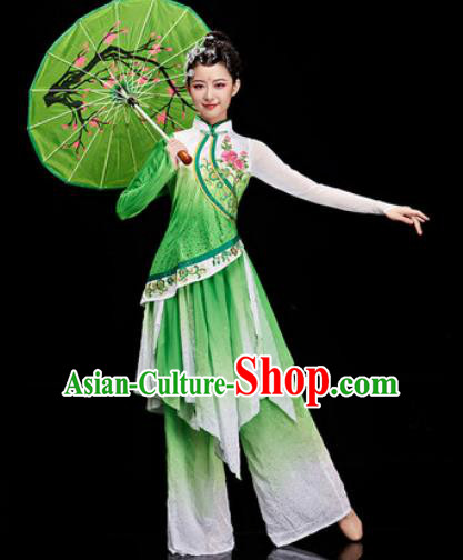 Chinese Traditional Umbrella Dance Green Dress Classical Dance Stage Performance Costume for Women