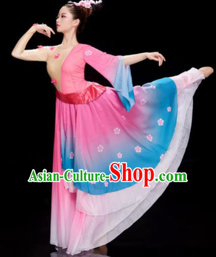 Chinese Traditional Umbrella Dance Pink Dress Classical Dance Stage Performance Costume for Women