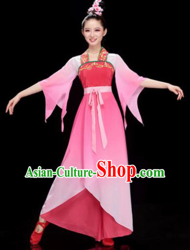 Chinese Traditional Umbrella Dance Rosy Dress Classical Dance Stage Performance Costume for Women