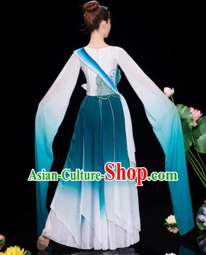 Chinese Traditional Umbrella Dance Peacock Blue Dress Classical Dance Stage Performance Costume for Women