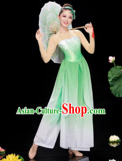 Chinese Traditional Umbrella Dance Jasmine Flower Dance Green Dress Classical Dance Stage Performance Costume for Women