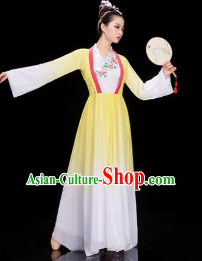 Chinese Traditional Umbrella Dance Jasmine Flower Dance Yellow Dress Classical Dance Stage Performance Costume for Women