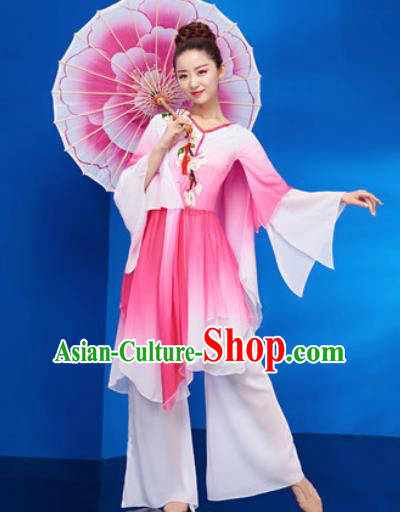 Chinese Traditional Umbrella Dance Pink Dress Classical Jasmine Flower Dance Stage Performance Costume for Women