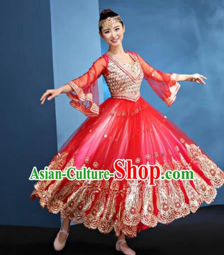 Chinese Traditional Opening Dance Rosy Bubble Dress Modern Dance Chorus Stage Performance Costume for Women