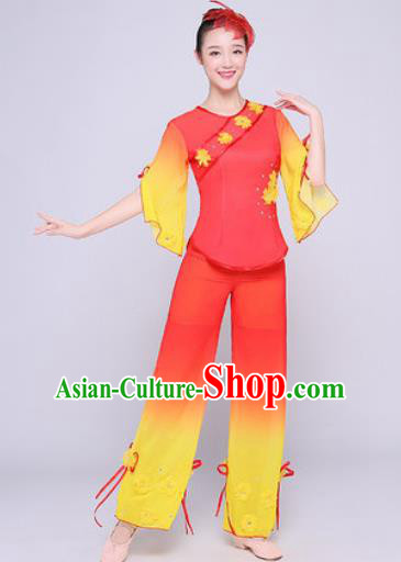 Chinese Traditional Folk Dance Fan Dance Red Clothing Group Yangko Dance Costume for Women