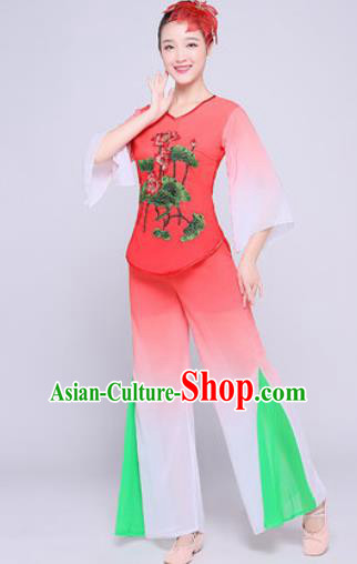 Chinese Traditional Folk Dance Fan Dance Watermelon Red Clothing Group Yangko Dance Costume for Women