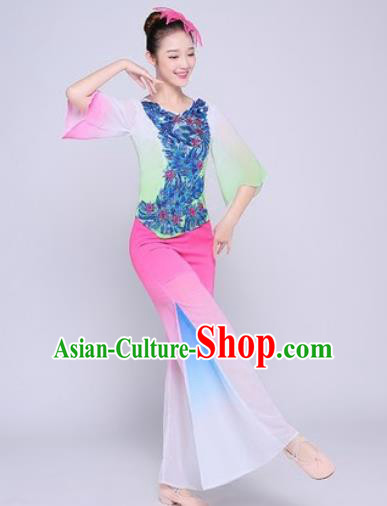 Chinese Traditional Folk Dance Fan Dance Pink Clothing Group Yangko Dance Costume for Women