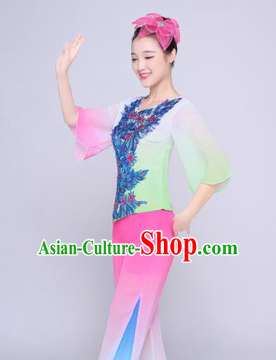 Chinese Traditional Folk Dance Fan Dance Pink Clothing Group Yangko Dance Costume for Women