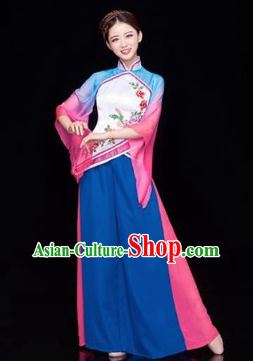 Traditional Chinese Folk Dance Stage Show Clothing Group Fan Dance Costume for Women
