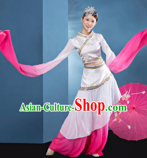 Chinese Traditional Umbrella Dance Pink Dress Classical Lotus Dance Stage Performance Costume for Women