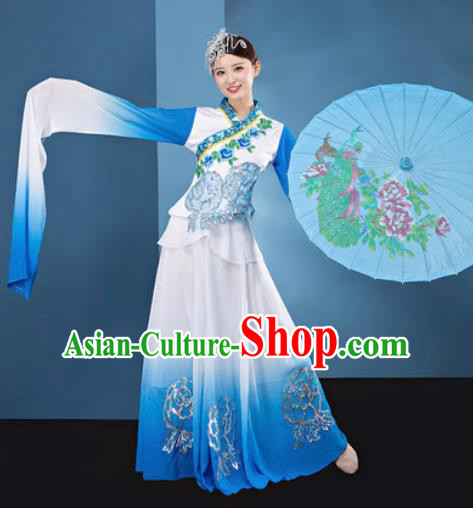 Chinese Traditional Umbrella Dance White Dress Classical Lotus Dance Stage Performance Costume for Women