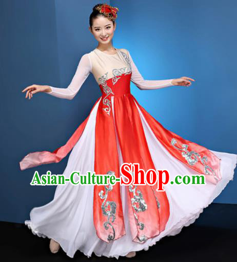 Chinese Traditional Umbrella Dance Red Dress Classical Lotus Dance Stage Performance Costume for Women