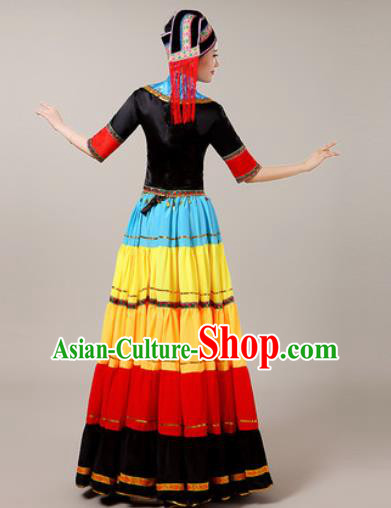 Traditional Chinese Yi Nationality Dress National Ethnic Folk Dance Costume for Women