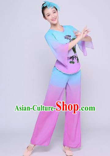 Chinese Traditional Folk Dance Fan Dance Light Purple Clothing Group Yangko Dance Costume for Women