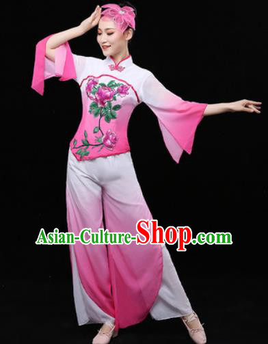 Chinese Traditional Fan Dance Pink Clothing Folk Dance Group Yangko Dance Stage Performance Costume for Women