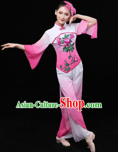 Chinese Traditional Fan Dance Pink Clothing Folk Dance Group Yangko Dance Stage Performance Costume for Women