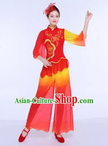 Chinese Traditional Folk Dance Group Dance Red Clothing Yangko Fan Dance Costume for Women