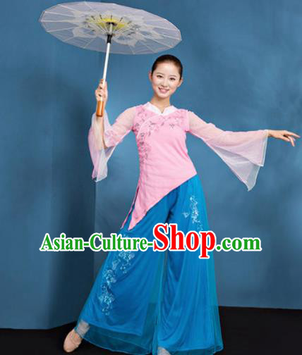 Traditional Chinese Folk Dance Stage Show Clothing Group Fan Dance Pink Costume for Women