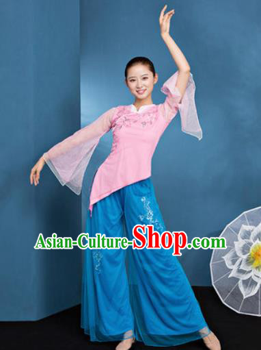 Traditional Chinese Folk Dance Stage Show Clothing Group Fan Dance Pink Costume for Women