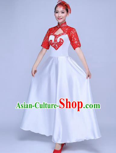 Chinese Traditional Chorus Red Lace Dress Opening Dance Modern Dance Stage Performance Costume for Women