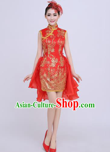 Chinese Traditional Chorus Opening Dance Red Qipao Dress Modern Dance Stage Performance Costume for Women