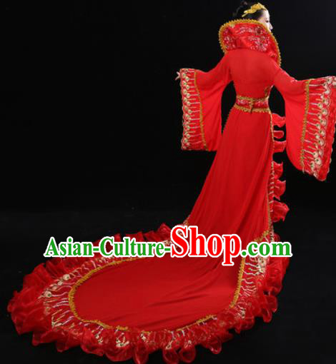 Chinese Traditional Classical Dance Ancient Imperial Consort Red Dress Umbrella Dance Stage Performance Costume for Women