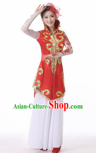 Traditional Chinese Mongol Nationality Folk Dance Red Dress Mongolian National Ethnic Costume for Women