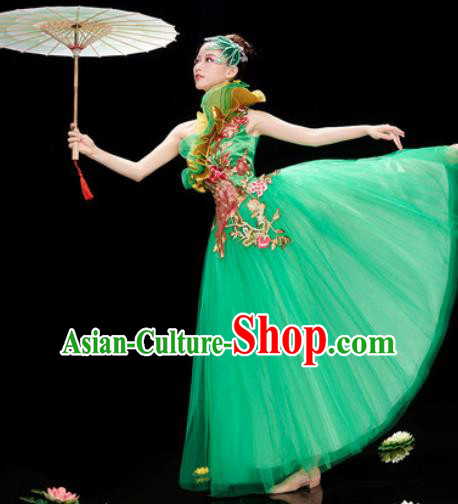 Chinese Traditional Opening Dance Green Veil Dress Modern Dance Stage Performance Costume for Women