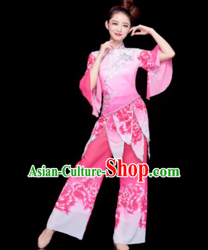 Traditional Chinese Spring Festival Folk Dance Pink Clothing Yangko Dance Fan Dance Costume for Women