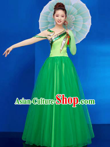 Chinese Traditional Opening Dance Chorus Green Dress Modern Dance Stage Performance Costume for Women