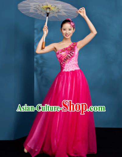 Chinese Traditional Opening Dance Chorus Dress Modern Dance Stage Performance Rosy Costume for Women