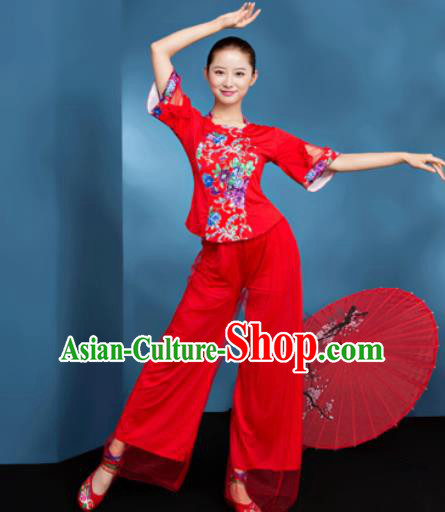 Traditional Chinese Folk Dance Fan Dance Red Clothing Yangko Dance Costume for Women