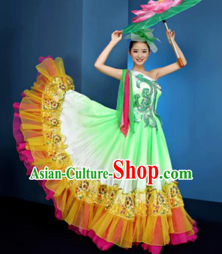 Chinese Traditional Opening Dance Chorus Green Dress Modern Dance Stage Performance Costume for Women